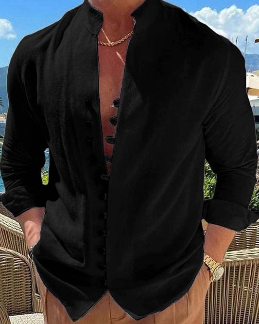 Men's Vintage Mandarin Collar Button Shirt