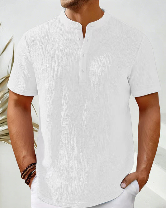 Solid Color Loose Henley Shirt